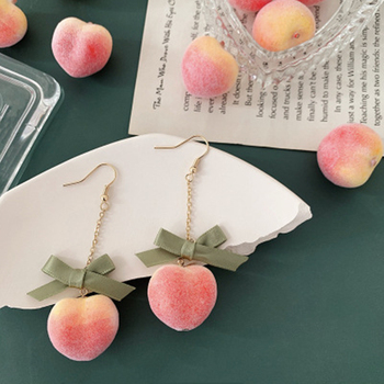 AOMU 2020 New Cute Peach Long Dangle Drop Earrings For Women Elegant Fruit Earring Party Jewelry Accessories Gifts